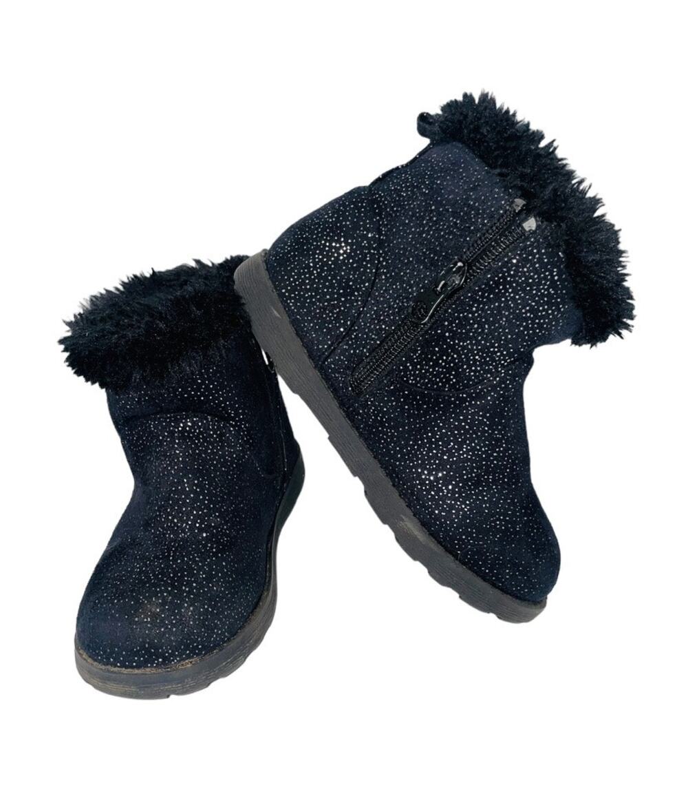 Cat & Jack Little Girls Black Sparkly Sherling Lined Zippered Boots Size 10